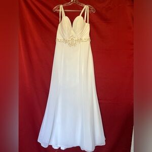 Mary's Bridal White A-Line Gown with Gold Waist Embellishment